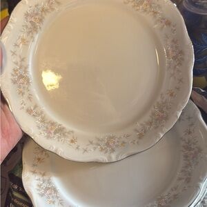 Haviland Cream Dinner Plates with Pink and Gold Floral Design